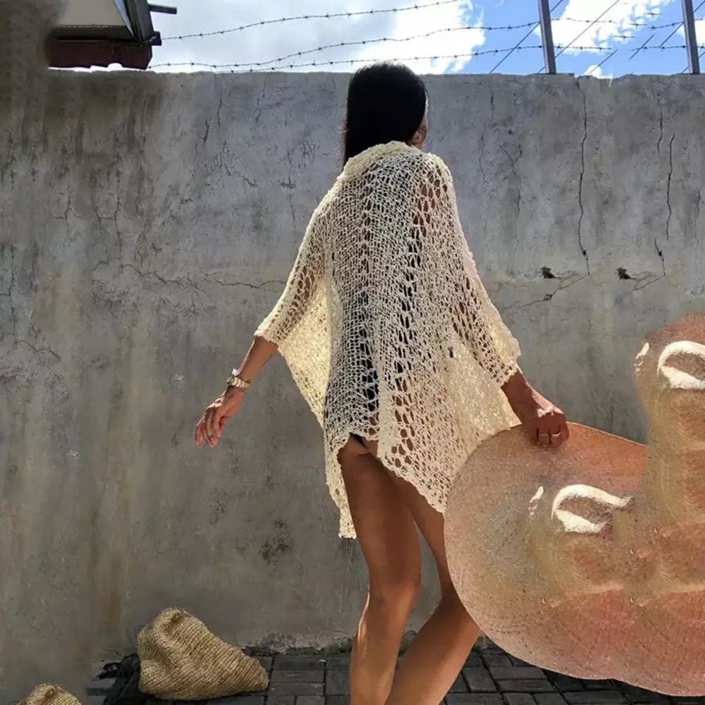 Coogie Knitted Crochet Beach Cover up Tunic Kimono - Picture 3 of 5